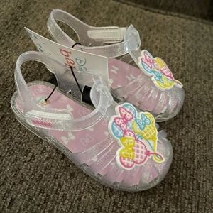 Disney Clear Glitter Jelly Sandals with Pink Insole and Multicolor Heart Charm